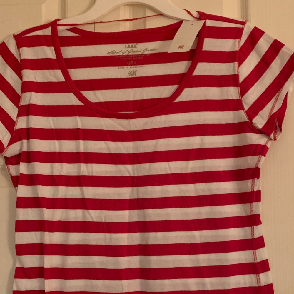 NWT Cotton H&M Bold Red and White Striped Tee